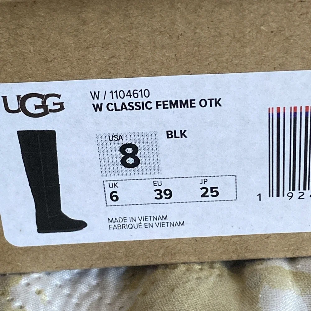 UGG Classic Femme Over-the-Knee Size 8 Women's Boot - Black New In Original Box